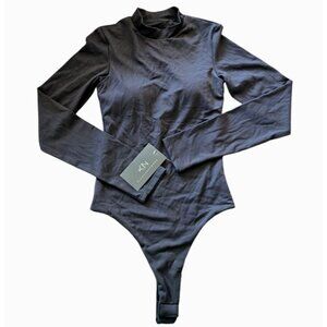 Klassy Network Black Long Sleeve Bodysuit Built In Bra Women's XXS NWT